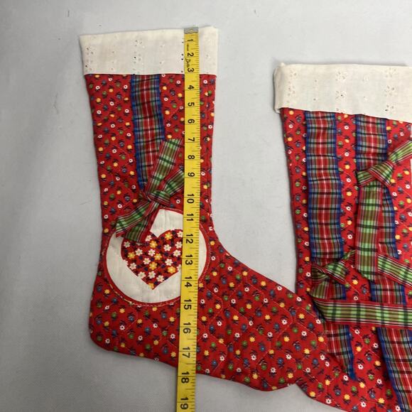 Set Of 4 Vintage Handmade Quilted Christmas Stockings Patch - Picture 10 of 10
